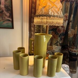 Dryden pitcher with 6 cups signed